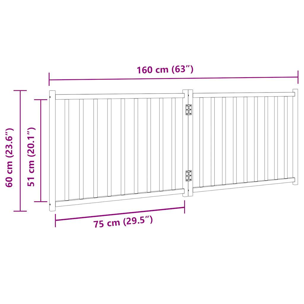 vidaXL Składana bramka dla psa, 2 panele, brązowy dąb, 160 cm, drewno