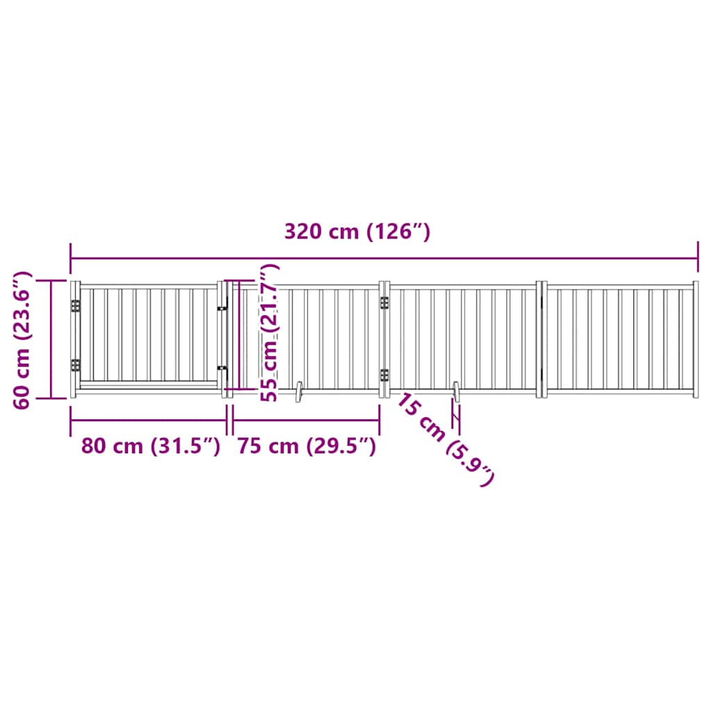 vidaXL Składana bramka dla psa, z drzwiami, 4 panele, brązowa, 320 cm