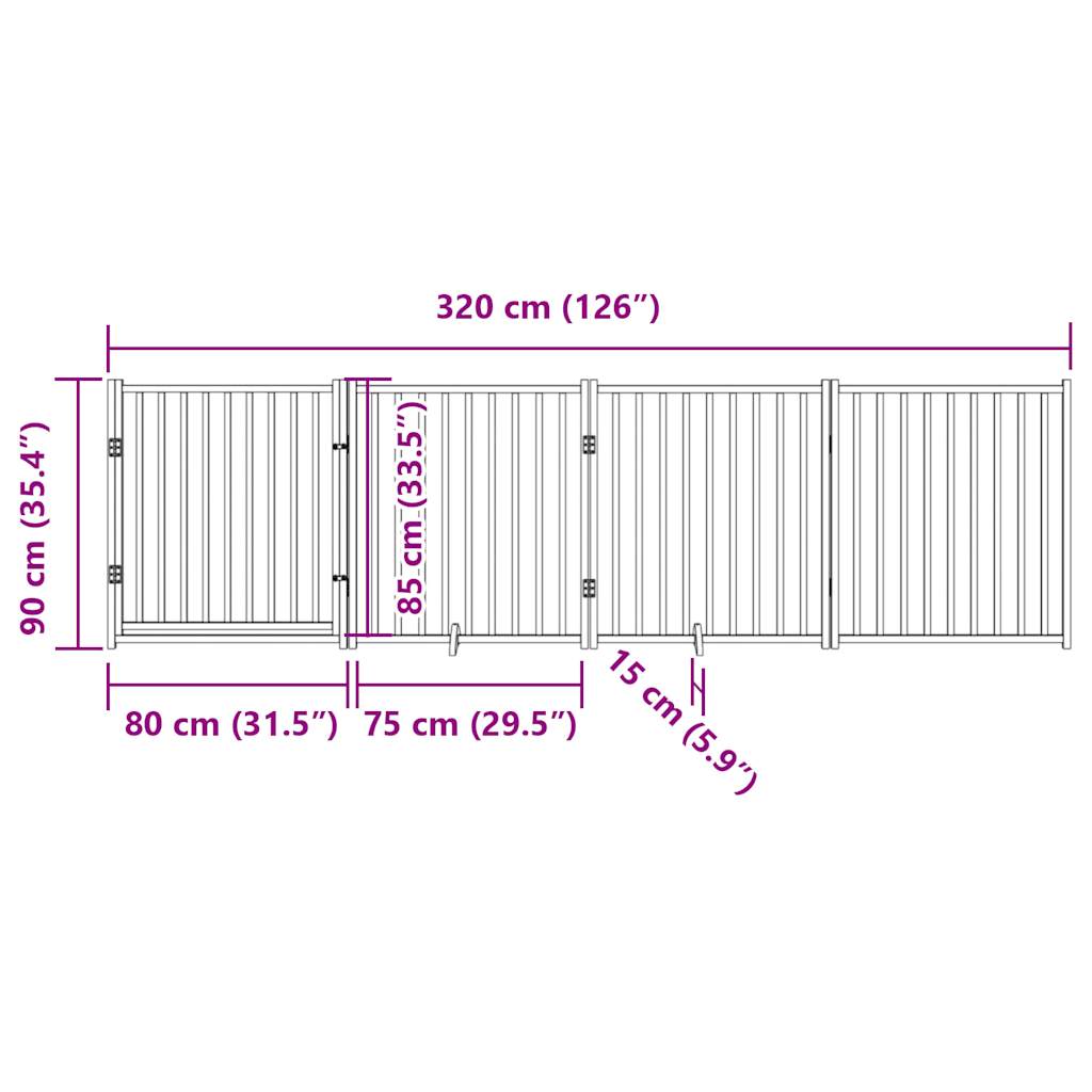 vidaXL Składana bramka dla psa, z drzwiami, 4 panele, brązowa, 320 cm