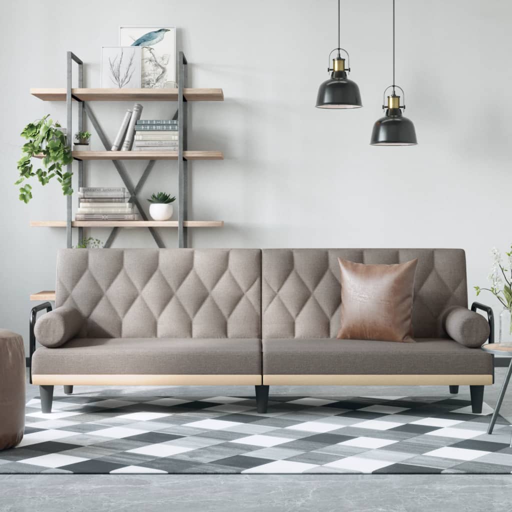 vidaXL Rozkładana kanapa z podłokietnikami, kolor taupe, obita tkaniną