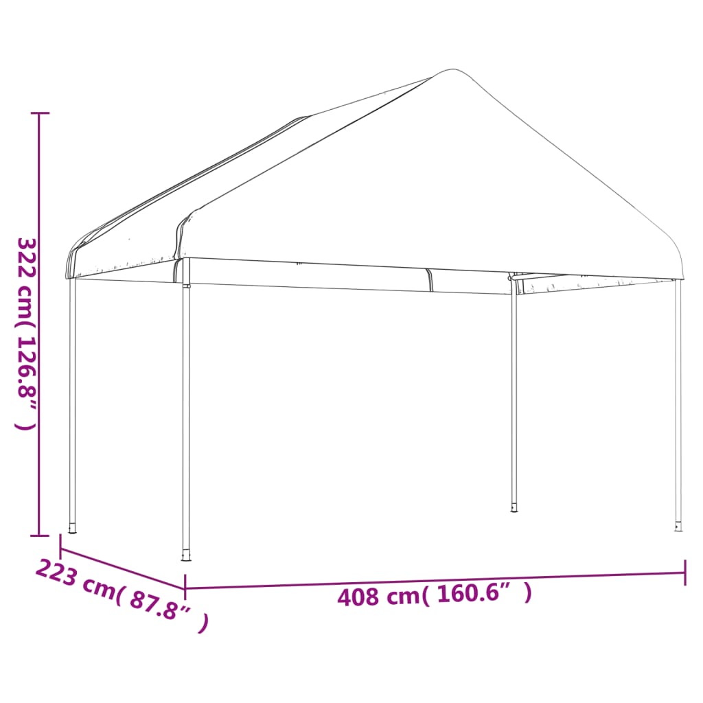 vidaXL Namiot ogrodowy z dachem, biały, 4,08x2,23x3,22 m, polietylen