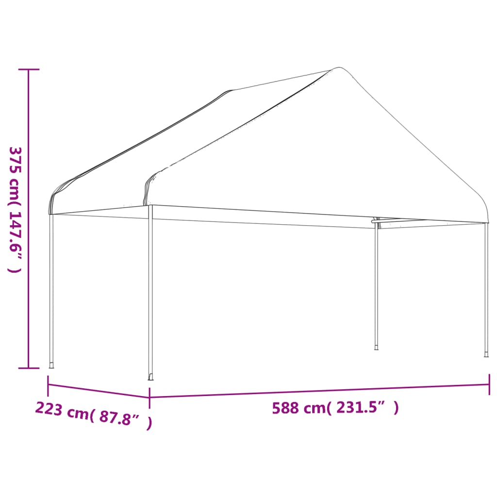 vidaXL Namiot ogrodowy z dachem, biały, 5,88x2,23x3,75 m, polietylen