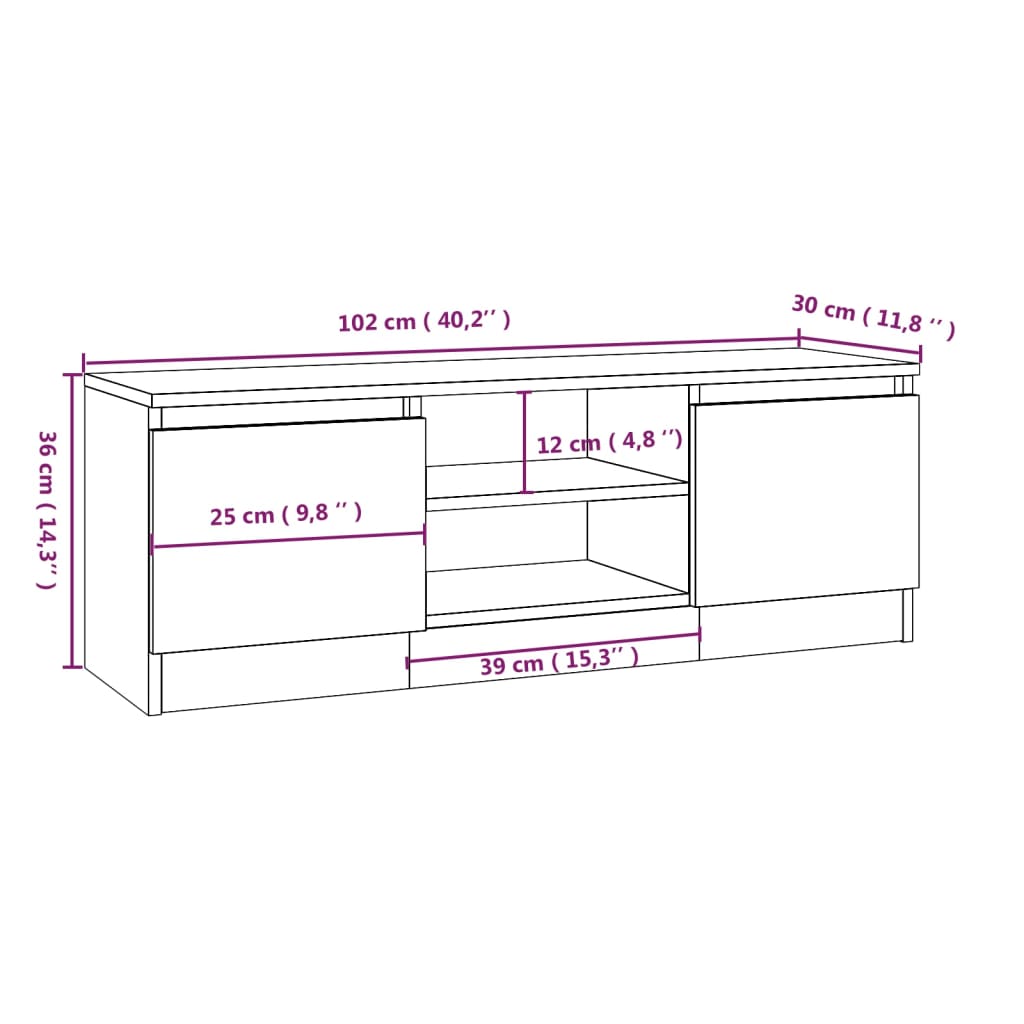 vidaXL Szafka pod TV, z drzwiczkami, dąb sonoma, 102x30x36 cm