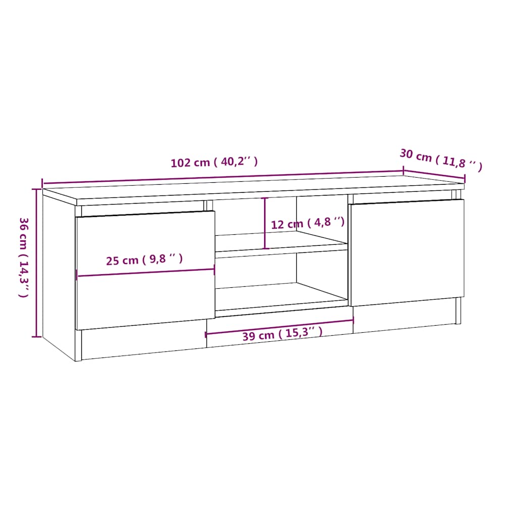 vidaXL Szafka pod TV, z drzwiczkami, szarość betonu, 102x30x36 cm