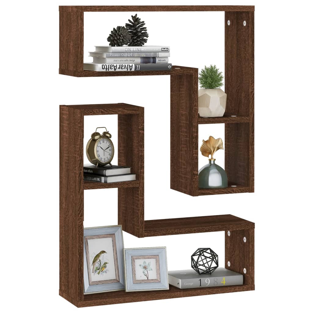vidaXL Półki ścienne, 2 szt., brązowy dąb, 50x15x50 cm