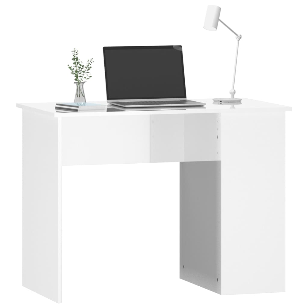 vidaXL Biurko, białe z połyskiem, 100x55x75cm, materiał drewnopochodny