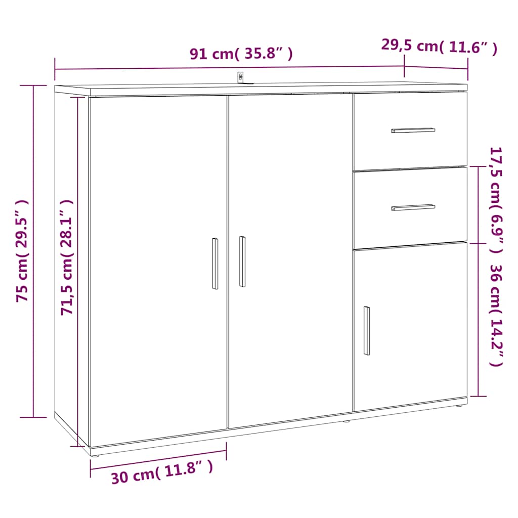 vidaXL Szafka, biała, 91x29,5x75 cm, materiał drewnopochodny