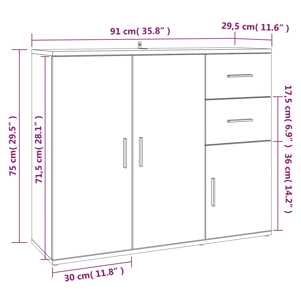 vidaXL Komoda Sonoma Oak 91x29,5x75 cm Drewno konstrukcyjne