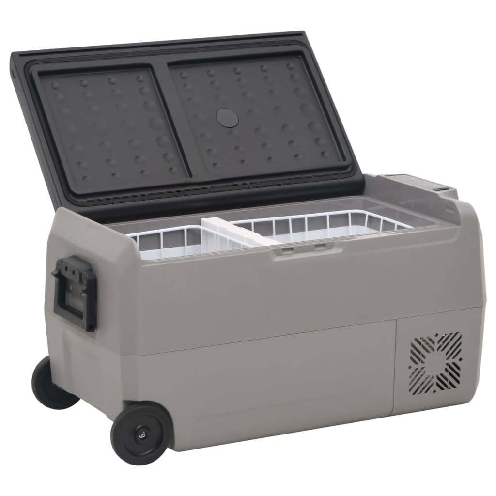 vidaXL Lodówka na kółkach, z zasilaczem, czarno-szara, 36 L, PP i PE