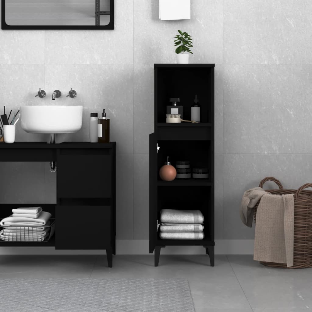 vidaXL Szafka łazienkowa, czarna 30x30x100 cm, materiał drewnopochodny