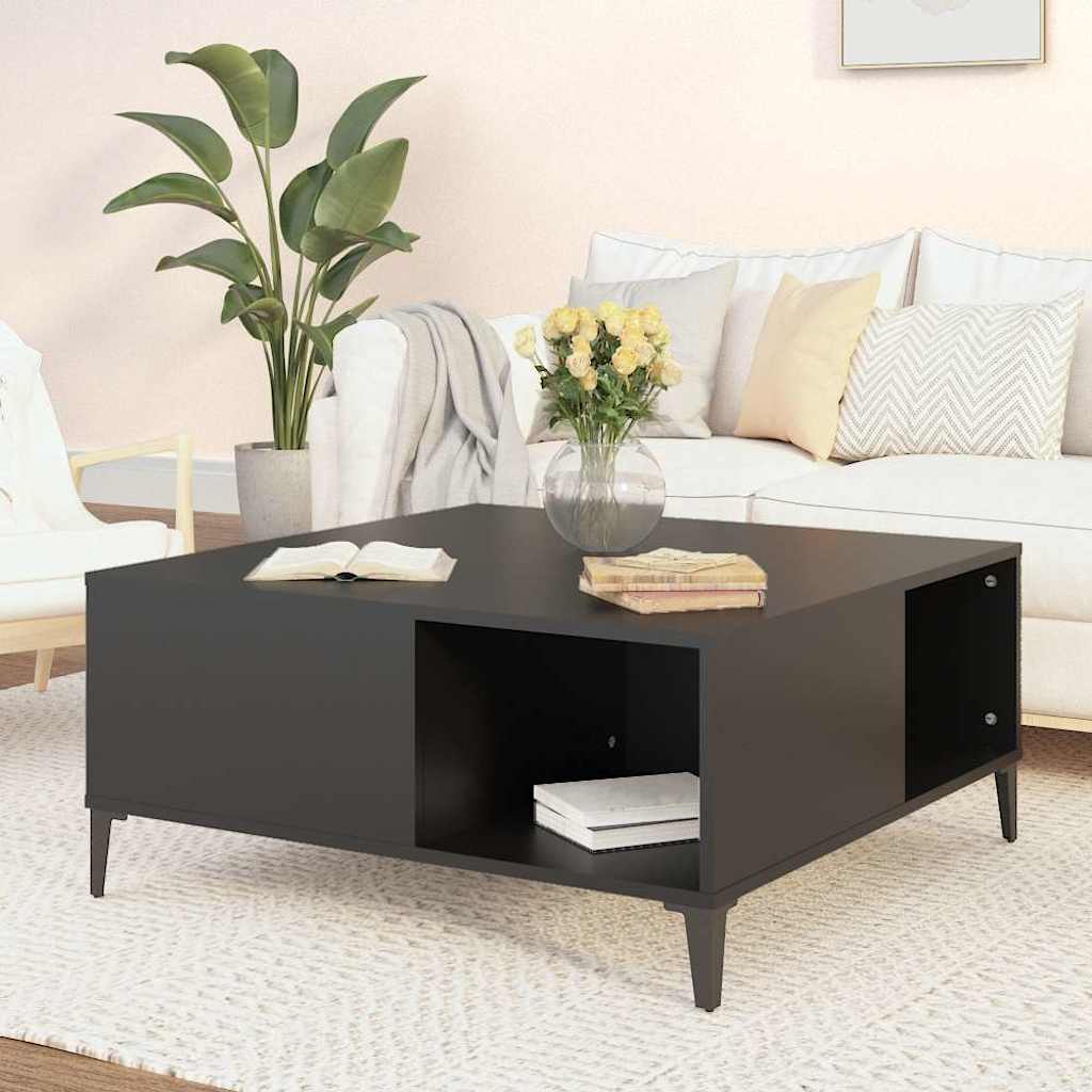 vidaXL Stolik kawowy, czarny, 80x80x36,5 cm, materiał drewnopochodny