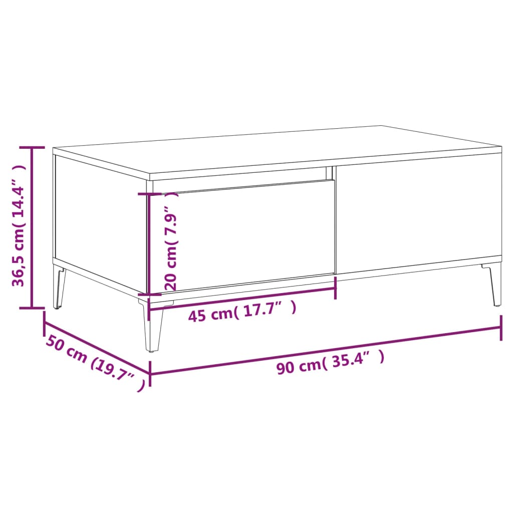 vidaXL Stolik kawowy, biały 90x50x36,5 cm, materiał drewnopochodny