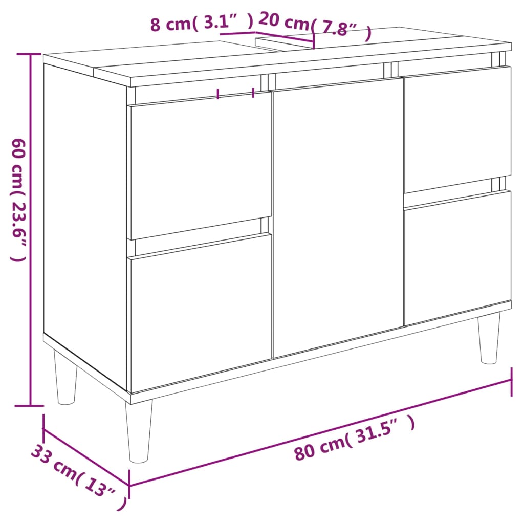vidaXL Szafka pod umywalkę, przydymiony dąb, 80x33x60 cm