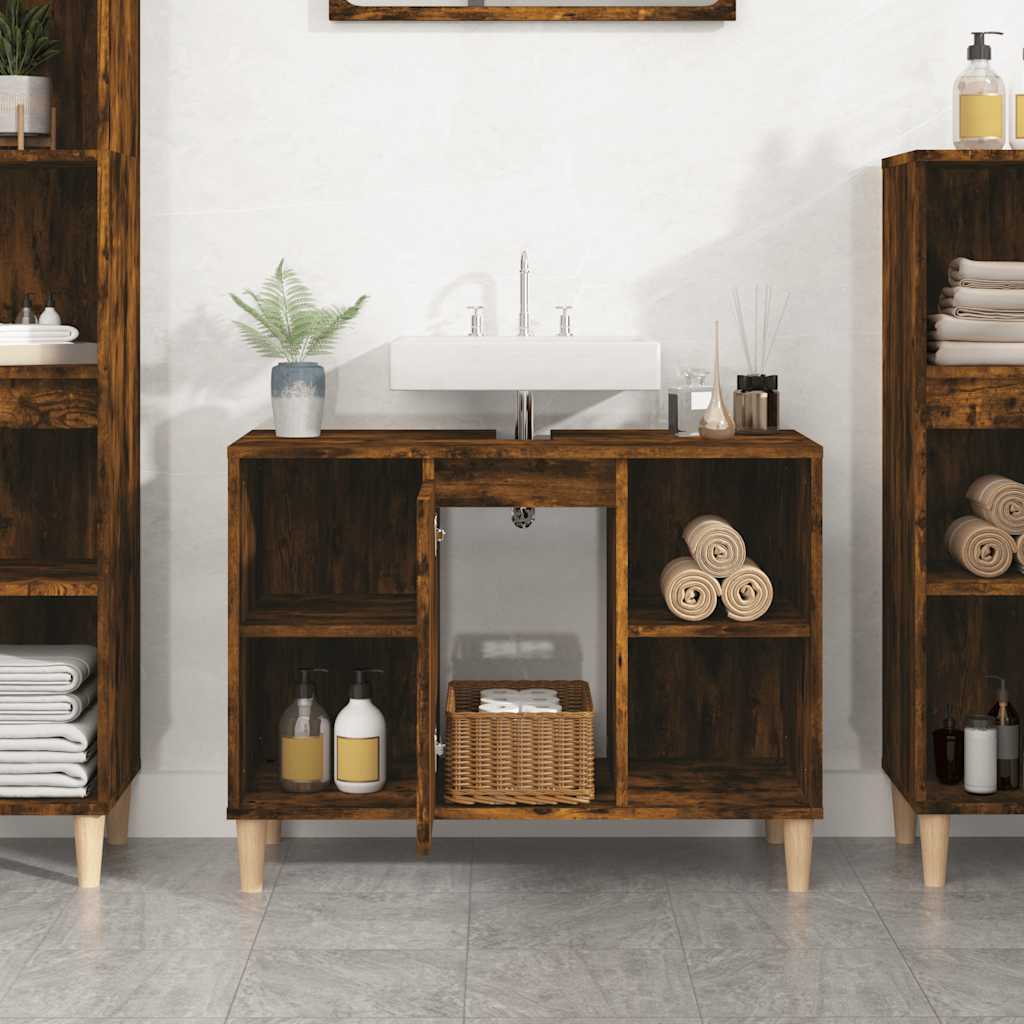 vidaXL Szafka pod umywalkę, przydymiony dąb, 80x33x60 cm