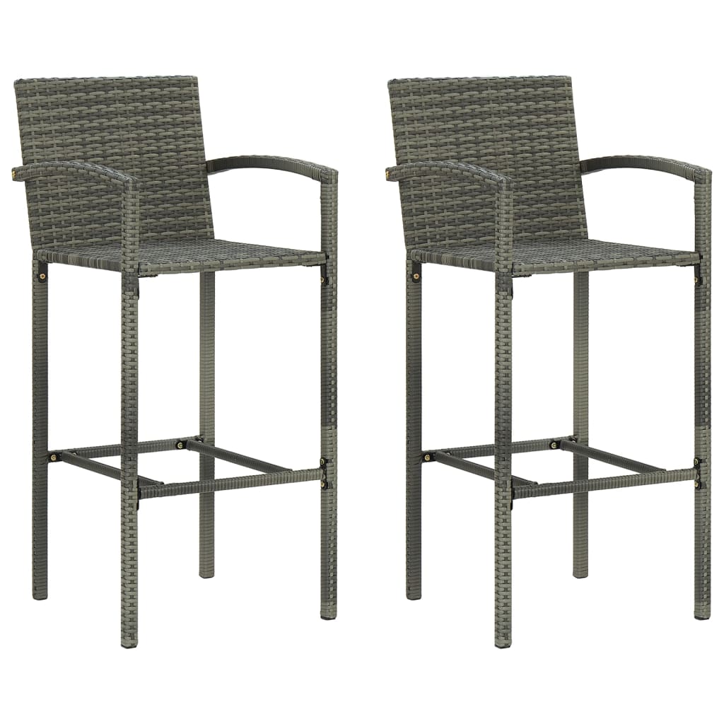 vidaXL Stołki barowe, 2 szt., szare, polirattan