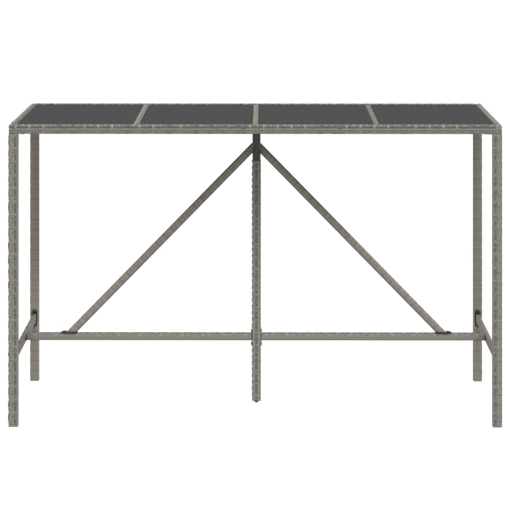 vidaXL Stolik barowy ze szklanym blatem, szary, 180x70x110 cm