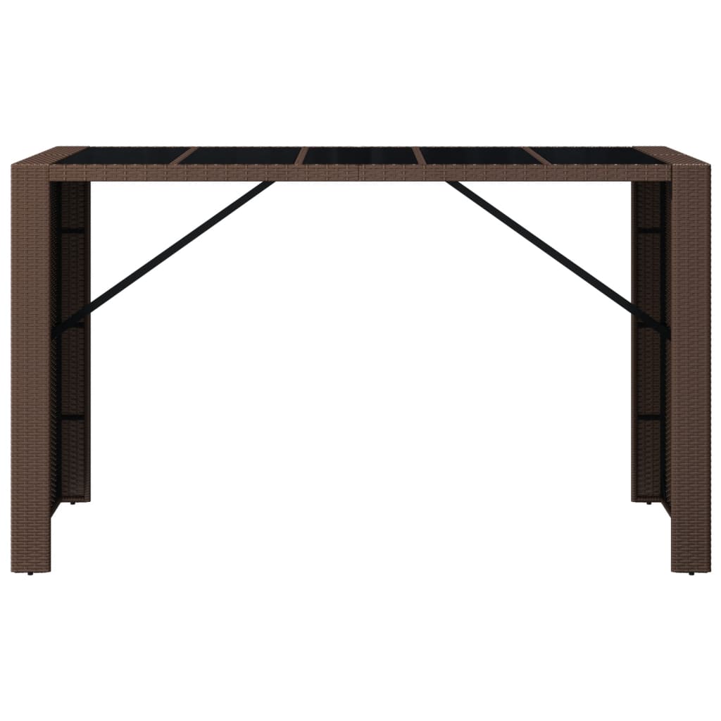 vidaXL Stolik barowy ze szklanym blatem, brązowy, 185x80x110 cm