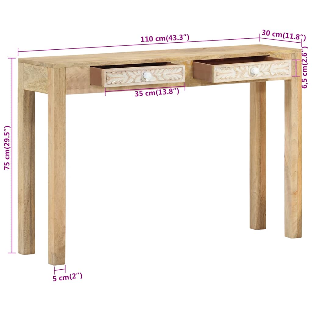 vidaXL Stolik konsolowy, 110x30x75 cm, bielone drewno mango