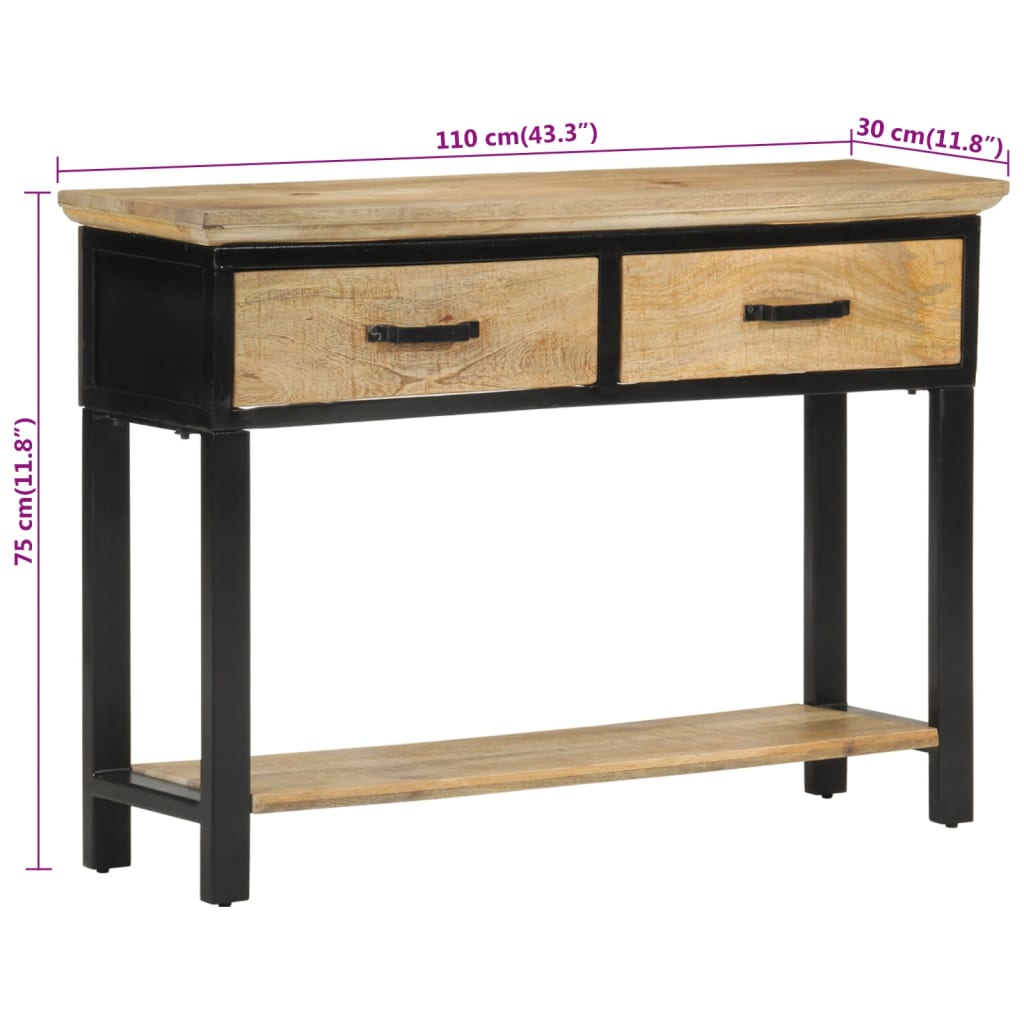 vidaXL Stolik konsolowy, 110x30x75 cm, surowe drewno mango
