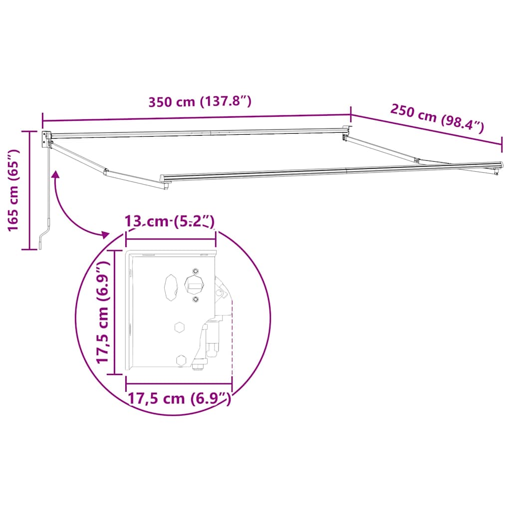 vidaXL Rama manualnej markizy 3,5 x 2,5 m antracytowy