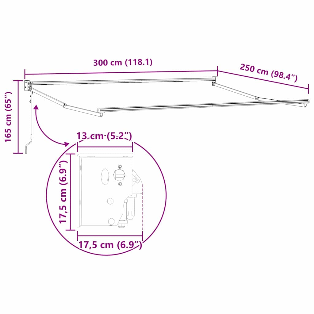 vidaXL Electric Awning Frame 3 x 2,5 m antracytowy