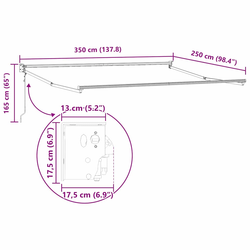 vidaXL Electric Awning Frame 3,5 x 2,5 m antracytowy