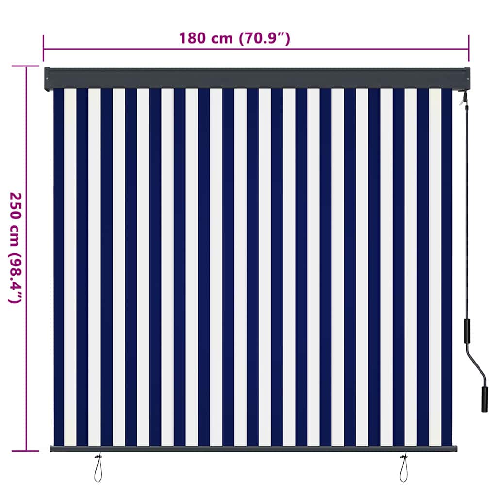 vidaXL Roleta Niebieski i biały 180 x 250 cm Materiał i Aluminium