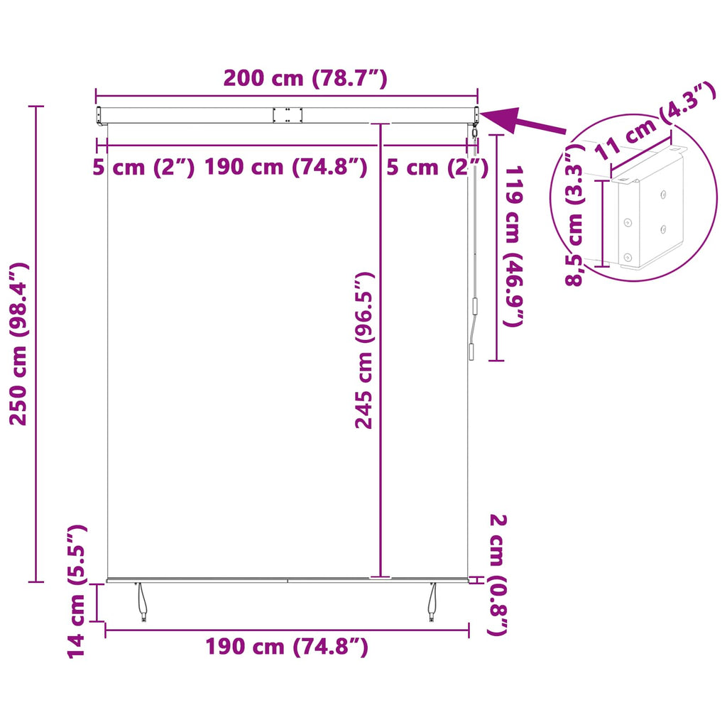 vidaXL Roleta Niebieski i biały 200 x 250 cm Materiał i Aluminium