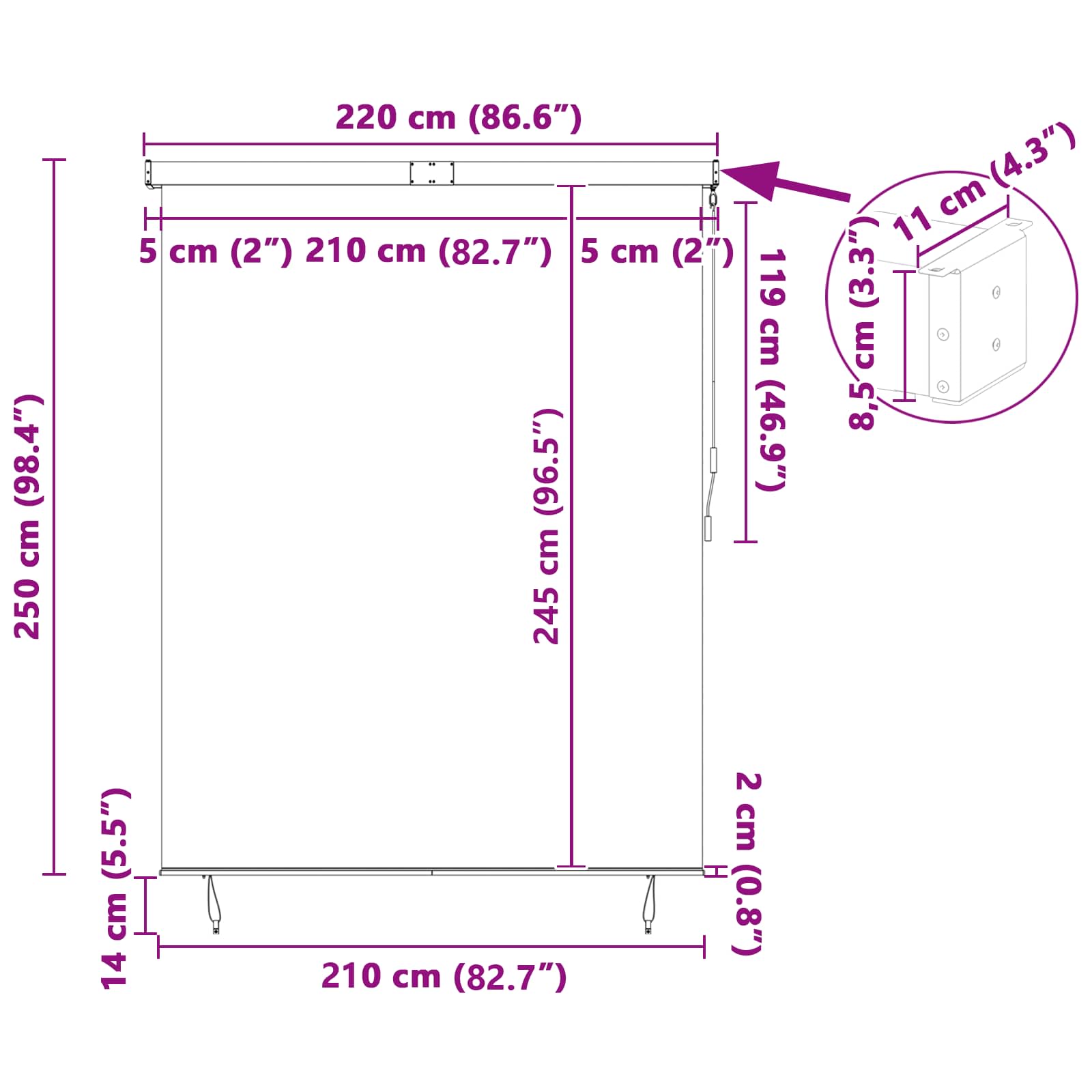 vidaXL Roleta Biały i Pomarańczowy 200 x 250 cm Materiał i Aluminium