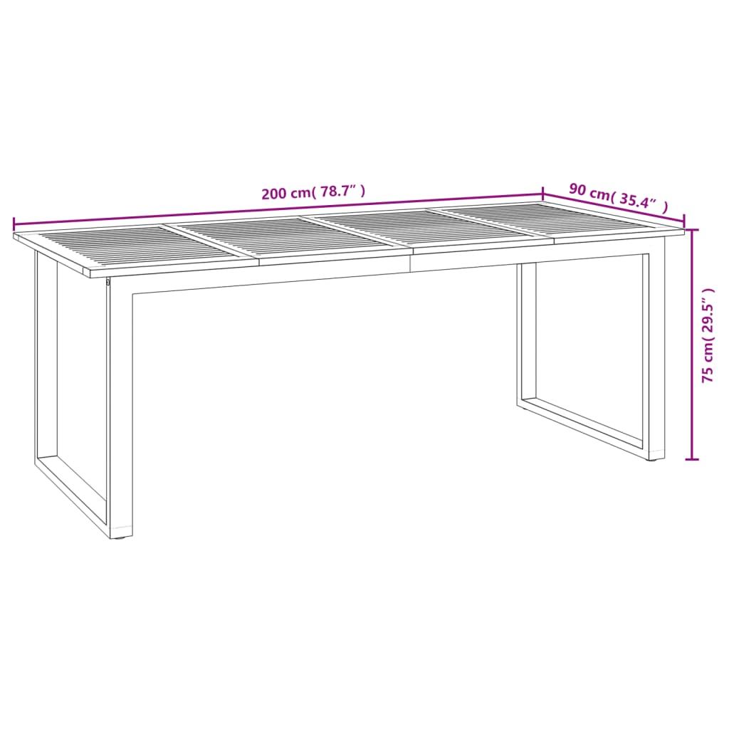 vidaXL Stół ogrodowy z nogami w kształcie U, 200x90x75 cm, akacja