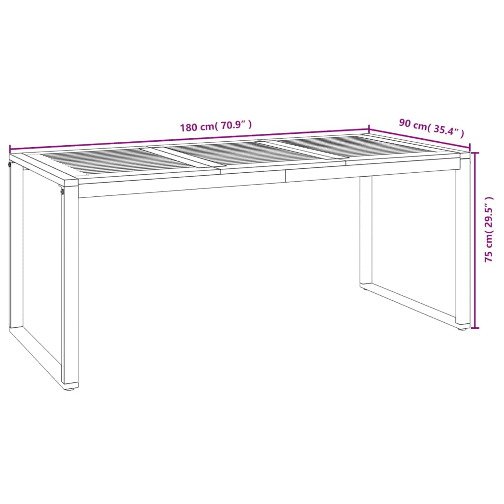 vidaXL Stół ogrodowy z nogami w kształcie U, 180x90x75 cm, akacja