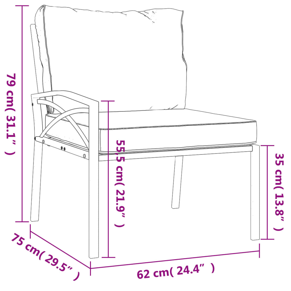 vidaXL Krzesła ogrodowe z szarymi poduszkami, 2 szt, 62x75x79 cm, stal