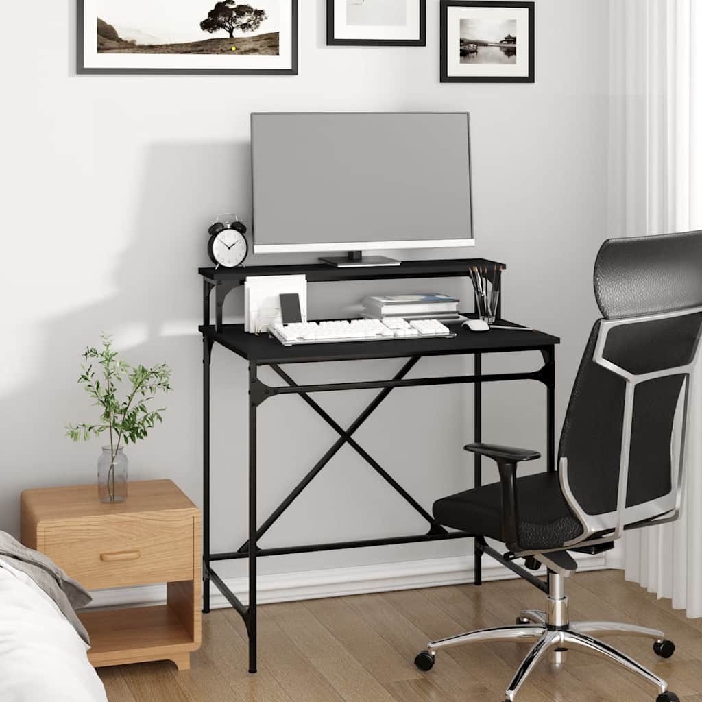 vidaXL Biurko, czarne, 80x50x90 cm, materiał drewnopochodny i żelazo