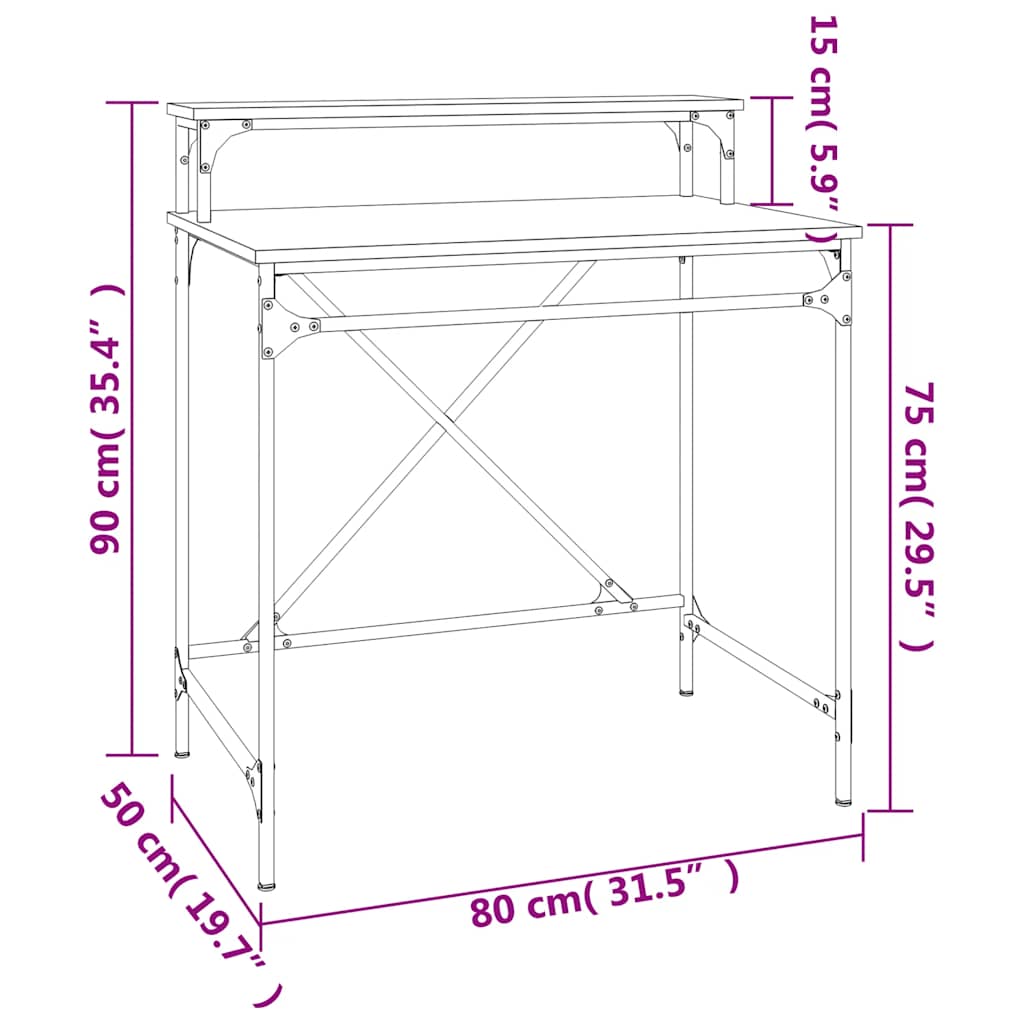 vidaXL Biurko, czarne, 80x50x90 cm, materiał drewnopochodny i żelazo