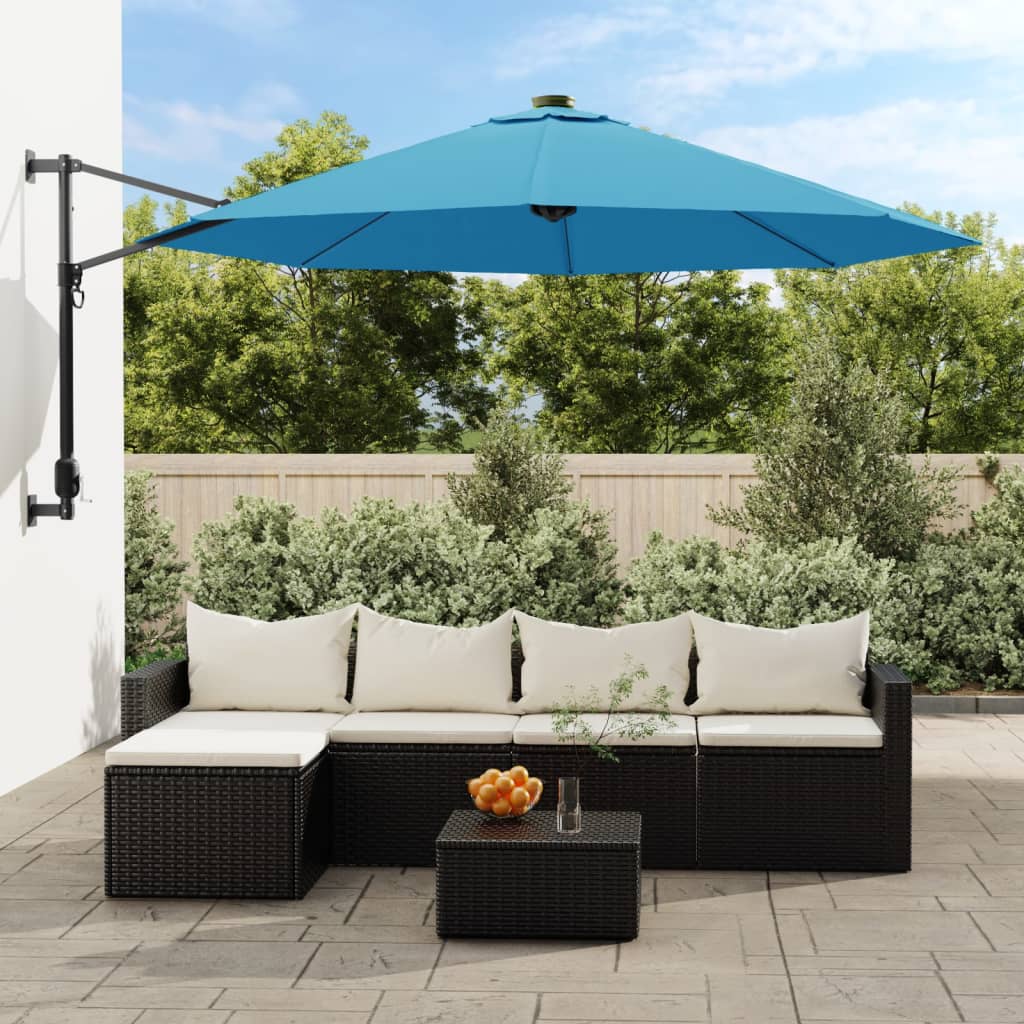 vidaXL Ścienny parasol ogrodowy, niebieski, 290 cm