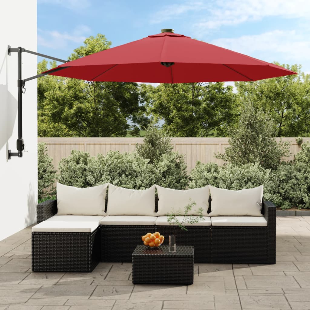 vidaXL Ścienny parasol ogrodowy, czerwony, 290 cm