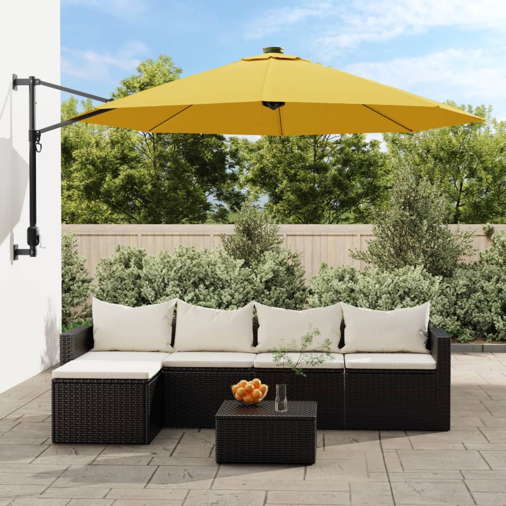vidaXL Ścienny parasol ogrodowy, żółty, 290 cm