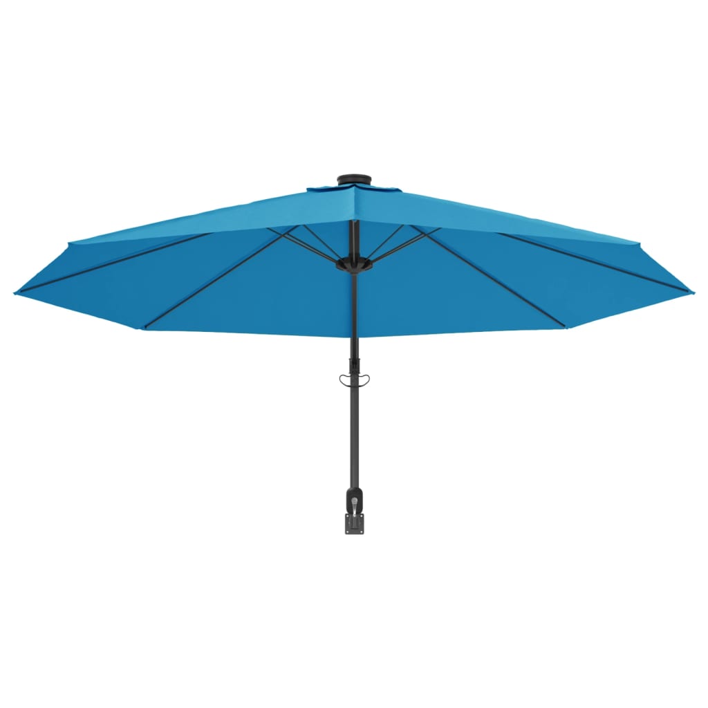vidaXL Ścienny parasol ogrodowy z LED, niebieski, 290 cm