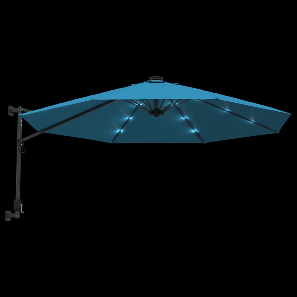 vidaXL Ścienny parasol ogrodowy z LED, niebieski, 290 cm