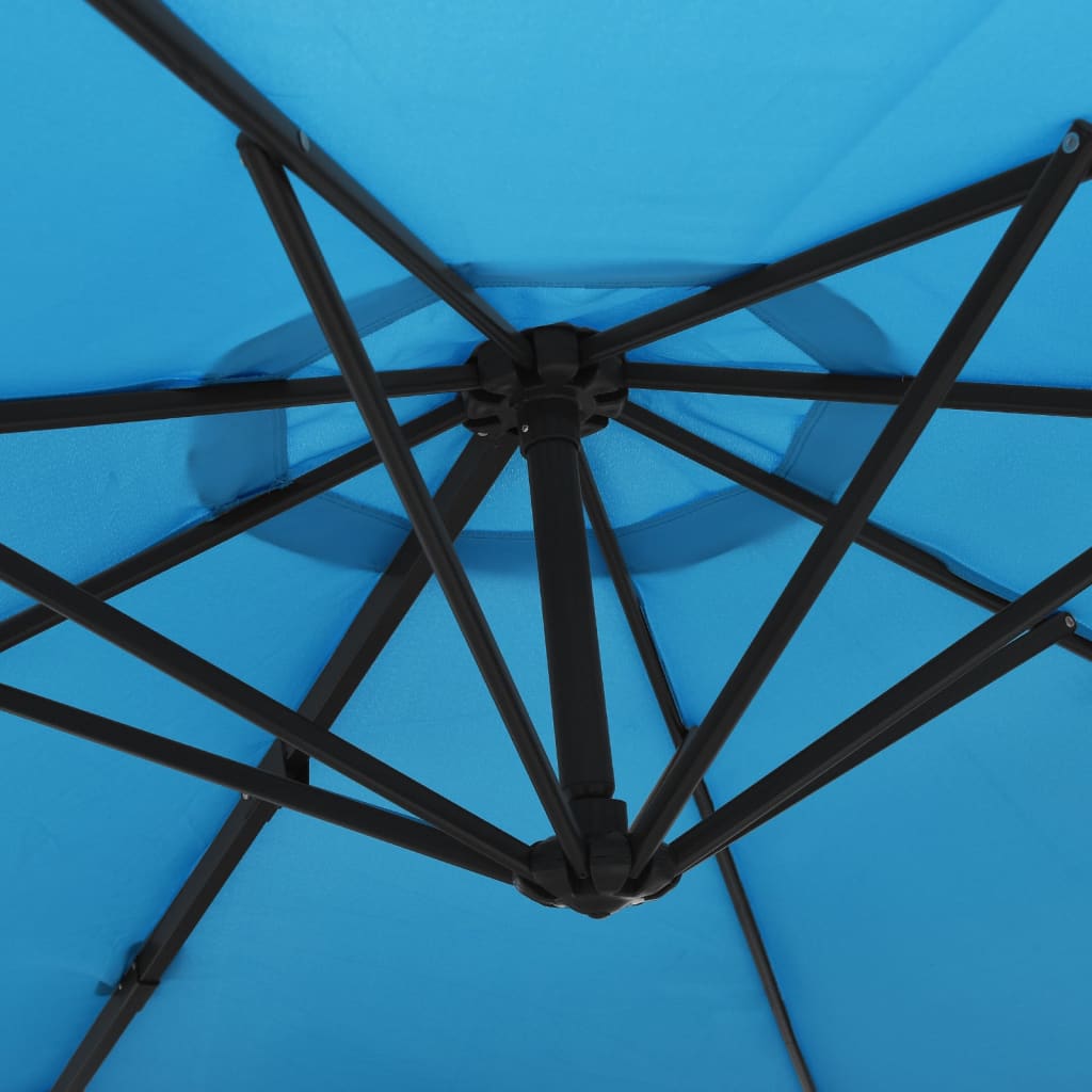 vidaXL Ścienny parasol ogrodowy z LED, niebieski, 290 cm