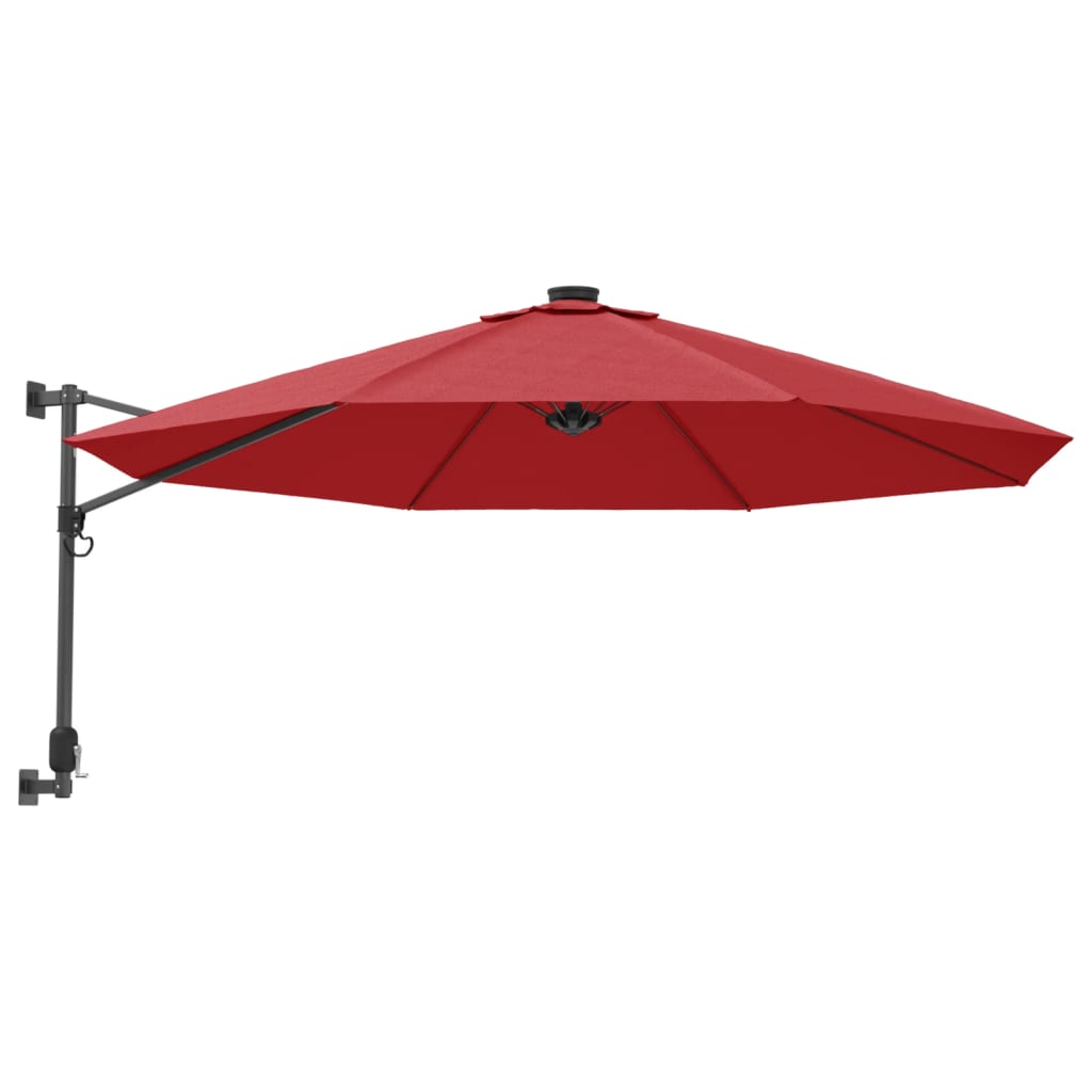 vidaXL Ścienny parasol ogrodowy z LED, czerwony, 290 cm