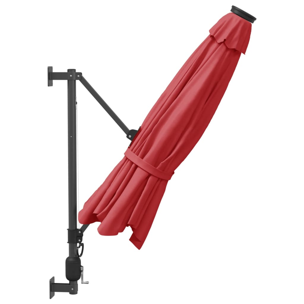 vidaXL Ścienny parasol ogrodowy z LED, czerwony, 290 cm