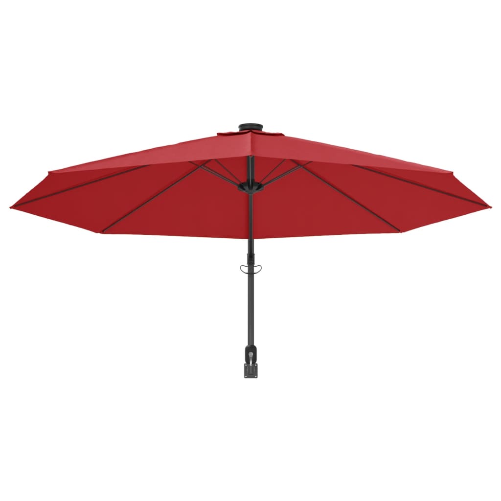 vidaXL Ścienny parasol ogrodowy z LED, czerwony, 290 cm