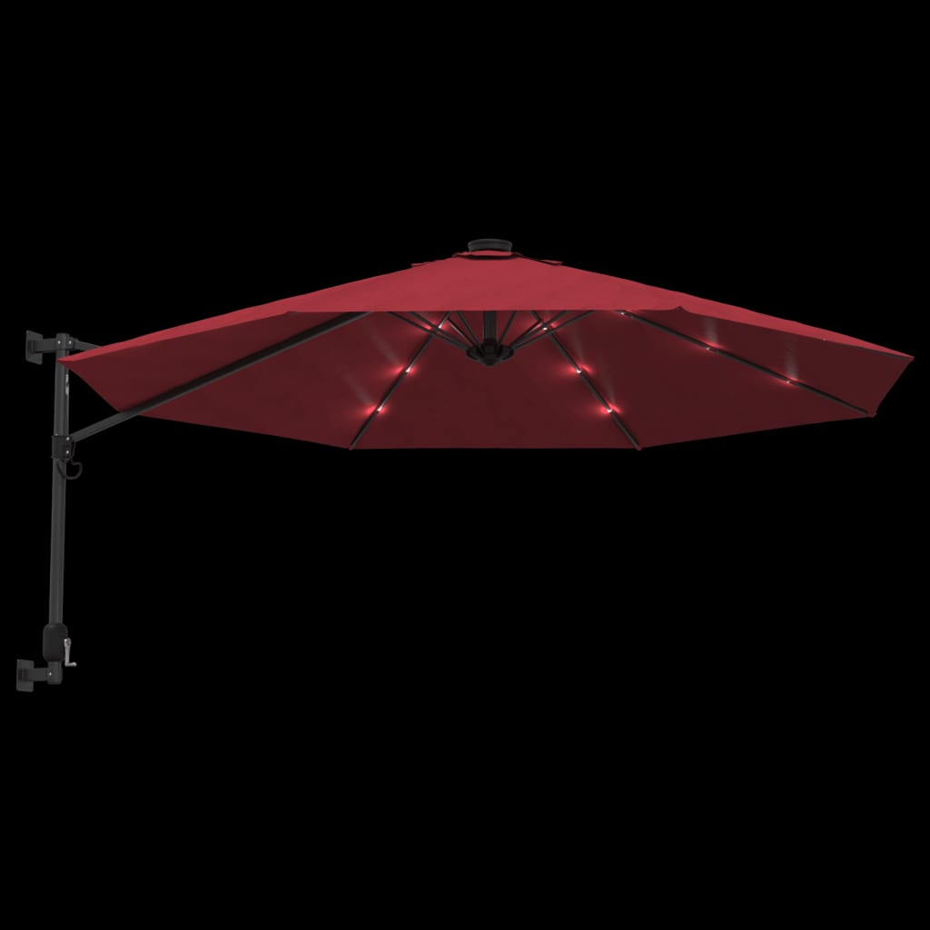 vidaXL Ścienny parasol ogrodowy z LED, czerwony, 290 cm