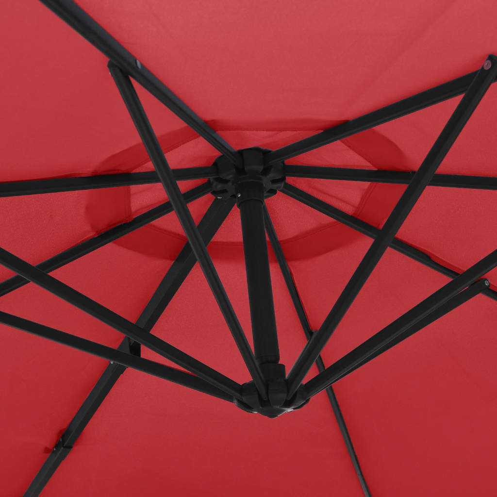 vidaXL Ścienny parasol ogrodowy z LED, czerwony, 290 cm