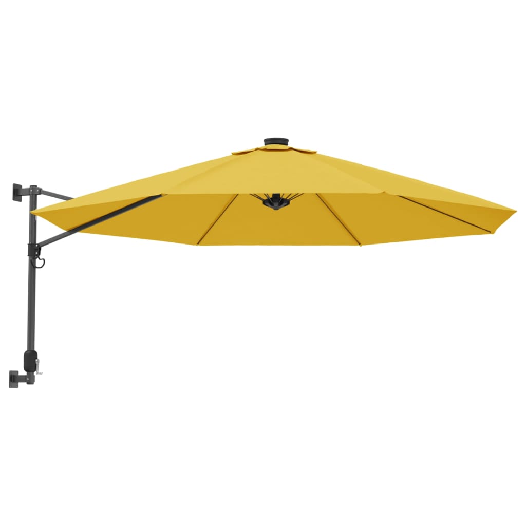 vidaXL Ścienny parasol ogrodowy z LED, żółty, 290 cm