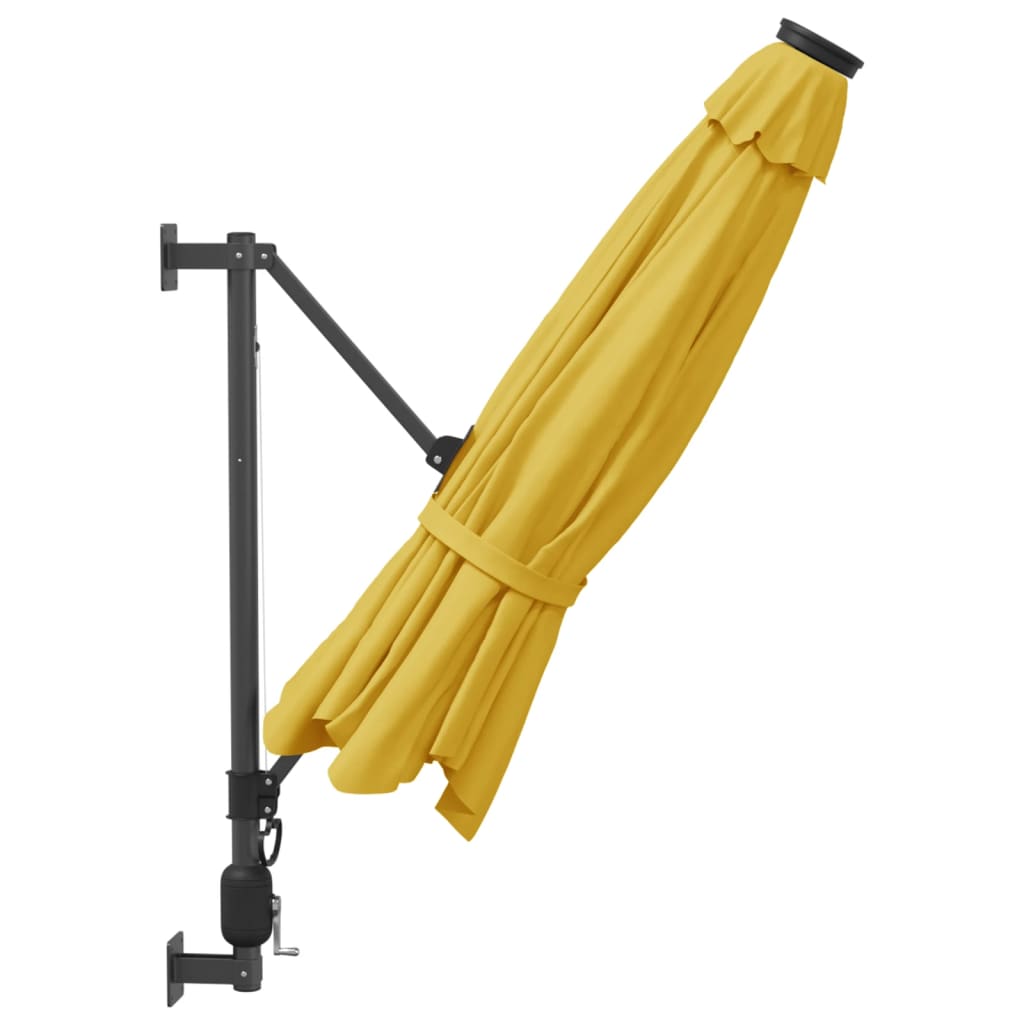 vidaXL Ścienny parasol ogrodowy z LED, żółty, 290 cm