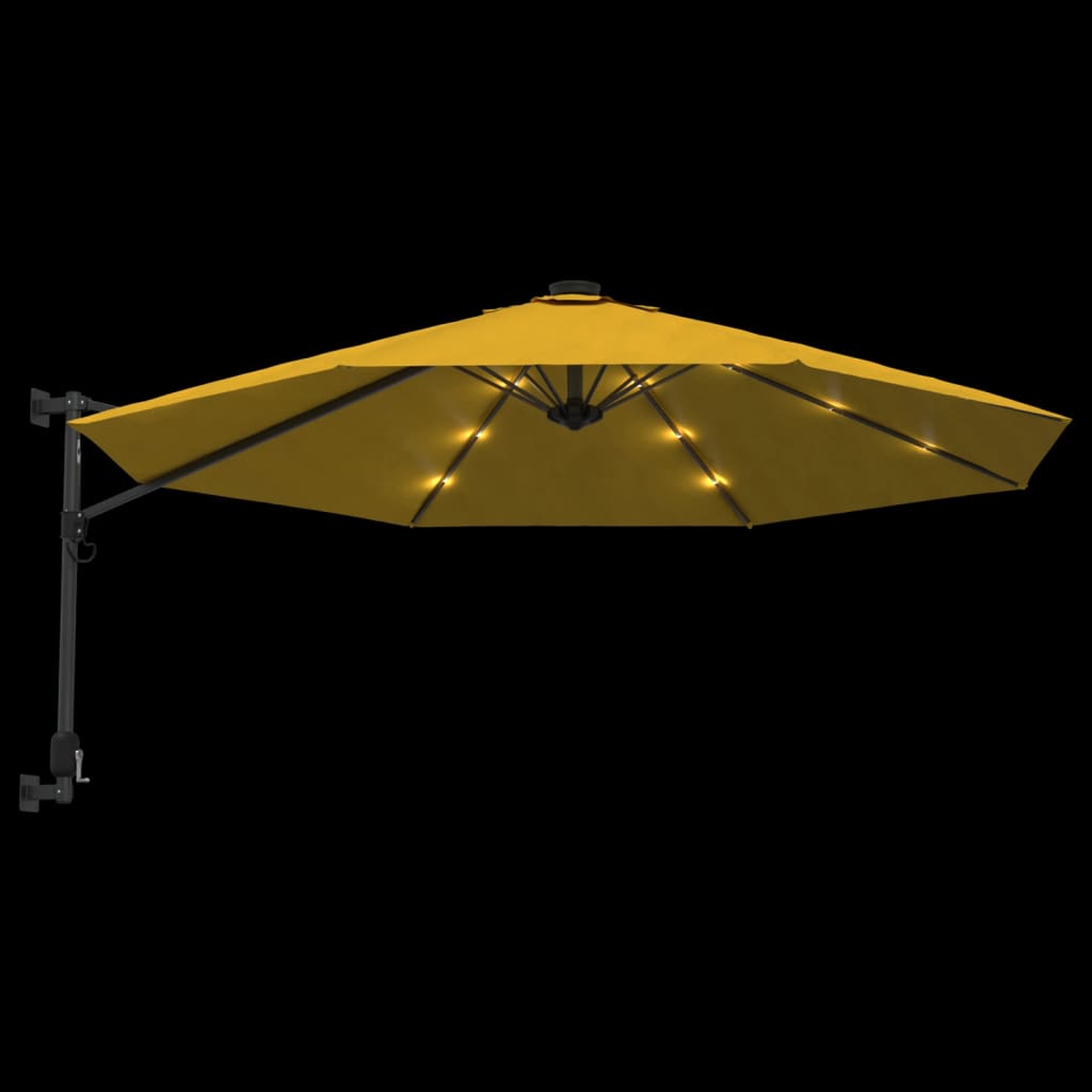 vidaXL Ścienny parasol ogrodowy z LED, żółty, 290 cm