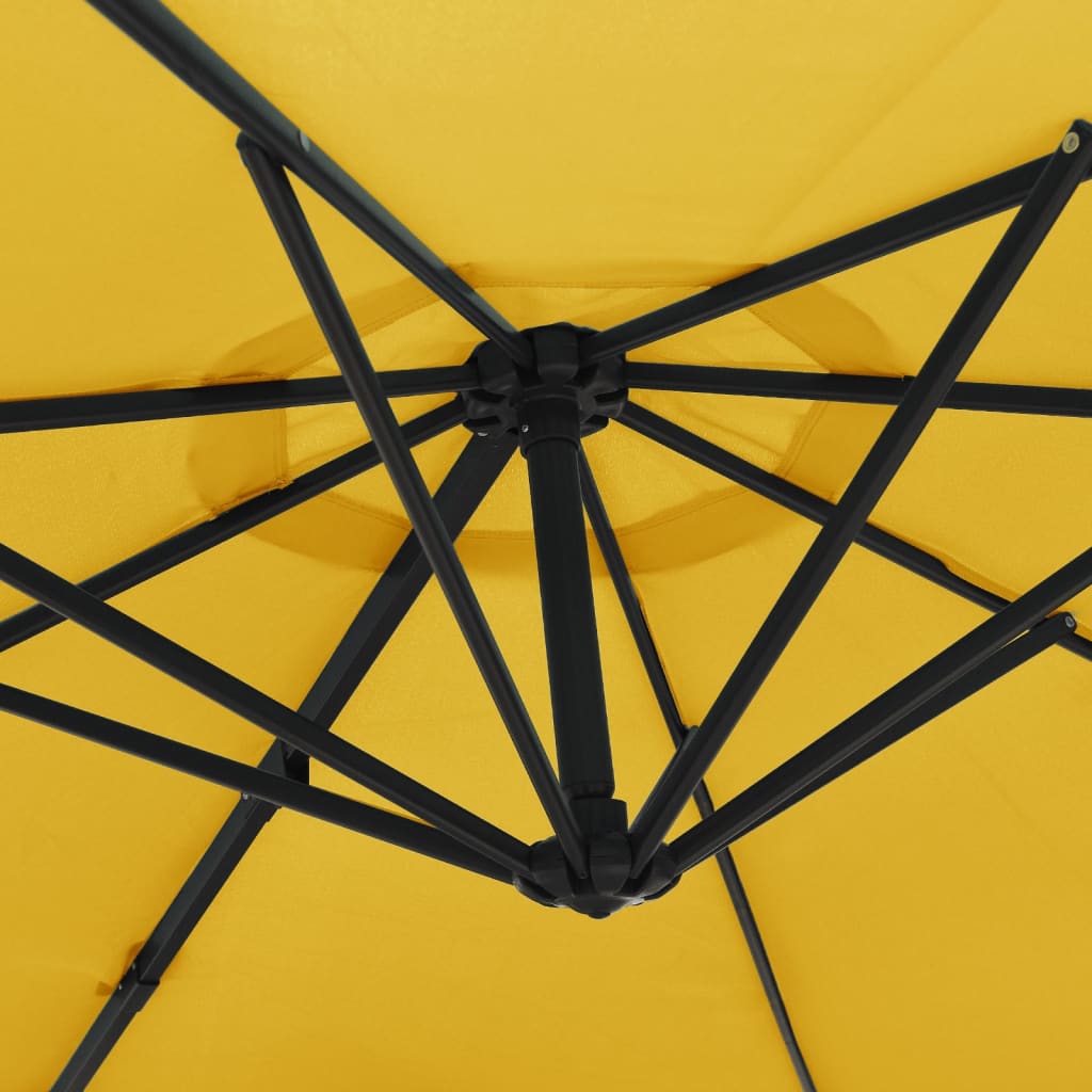 vidaXL Ścienny parasol ogrodowy z LED, żółty, 290 cm