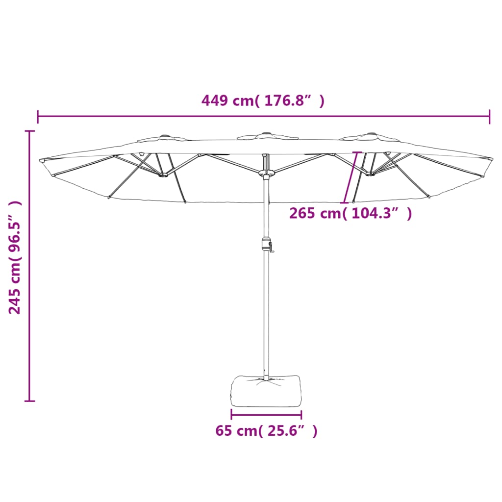 vidaXL Podwójny parasol ogrodowy, niebieski, 449x265 cm